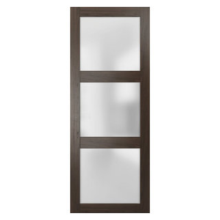 Slab Barn Door Panel Frosted Glass 3 Lites 30 x 80 inches | Lucia 4070  White Silk | Sturdy Finished Doors | Pocket Closet Sliding