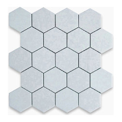 Stone Center Corp - Thassos White Marble Hexagon Mosaic Tile 3 inch Honed, 1 sheet - Wall And Floor Tile