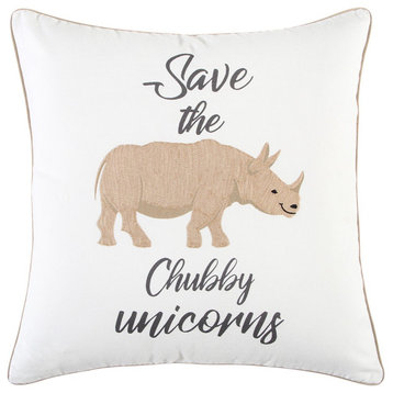 White Beige Chubby Unicorn Throw Pillow