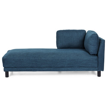 Wellston Contemporary Fabric Upholstered Chaise Lounge, Navy Blue + Black