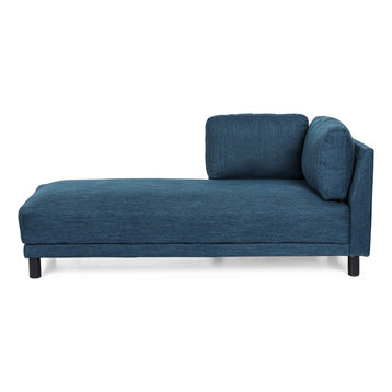Wellston Contemporary Fabric Upholstered Chaise Lounge, Navy Blue and Black