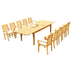 Teak Deals - 11-Piece Teak Dining Set 122" XL Rectangle Table, 10 Mas Stacking Arm Chairs - Set includes: 122" Double Extension Rectangle Dining Table and 10 Stacking Arm Chairs.