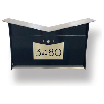 ButterFly Box: Contemporary, Modern, Wall-Mounted Mailbox in Black and Gold