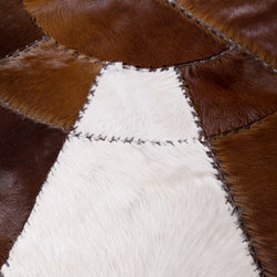 Luxury Cowhide Patchwork Area Rug Oval Brown White Handmade Hair-on 7'2"x5'2" - Area Rugs