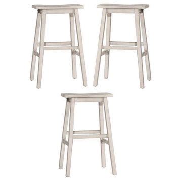 Home Square 29" Rubberwood Bar Stool in Sea White - Set of 3