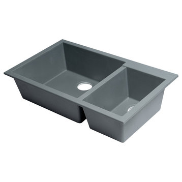 AB3319UM-T Titanium 34" Double Bowl Undermount Granite Composite Kitchen Sink