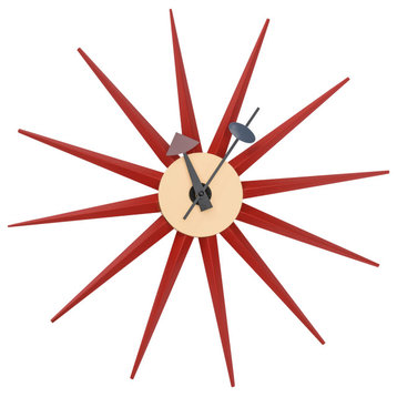 LeisureMod Maxi Modern Star Shaped Silent Non-Ticking Wall Clock, Red