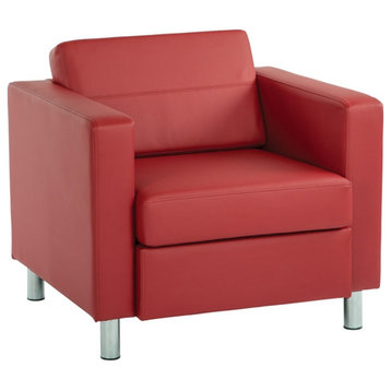 Pemberly Row Contemporary Armchair In Dillon Lipstick Red Vinyl Fabric