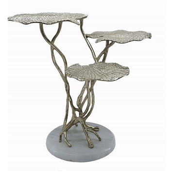 Three-Tiered End or Side Table, Gold Aluminum/White Marble