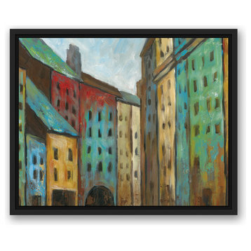 Painted Colorful Buildings 16x20 Black Floating Framed Canvas