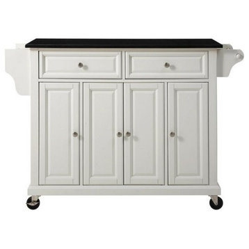 Pemberly Row Traditional Wood Solid Kitchen Cart with Granite Top in White/Black