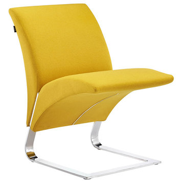 Modern Bouncee Chair Yellow Cashmere Fabric Upholstery Polished Chrome Base