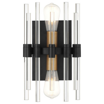 Santiago Two Light Wall Sconce in Matte Black with Warm Brass Accents