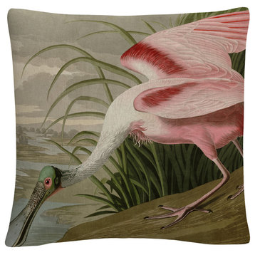 John James Audubon 'Roseate Spoonbill' 16"x16" Decorative Throw Pillow
