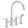 Parma Two Handle Bridge Kitchen Faucet With Sidespray, Stainless Steel