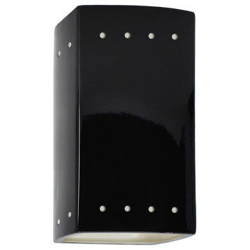 Ambiance Small Rectangle Perfs Outdoor Wall Sconce, Closed, Black, White, E26