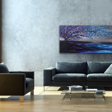 blue puple tree large art Modern Contemporary Paintings for Family Room