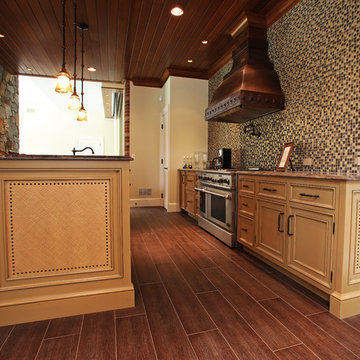 Rustic Lower Level Kitchen with adjacent Theater Room