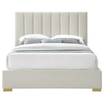Meridian Furniture - Pierce Linen Textured Fabric Upholstered Bed, Beige, King - Give your bedroom a facelift with this Pierce linen textured bed. This king-size bed features elegant beige linen textured upholstery that runs from its headboard, down its sides to its footboard, adding a sophisticated feel to your space. Deep channel tufting on the super tall headboard adds to its regal look, and it comes with both gold and chrome legs, so you can give it a personalized spin to match your decor preferences.