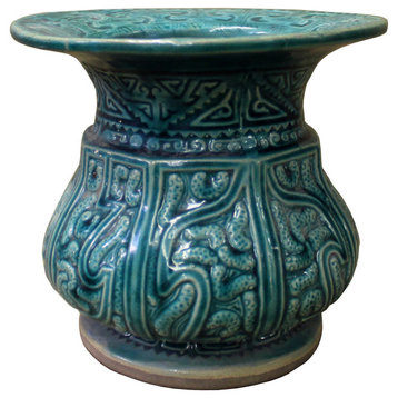 Chinese Distressed Dark Green Glaze Round Ceramic Jar cs2380