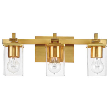 Dakota 3-Light Matte Brass Vanity Light with Glass Shades