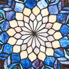 17W X 17H Tiffany Peacock Feather Medallion Stained Glass Window