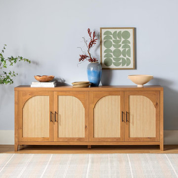 Reeded Sideboard Buffet Cabinet | 70" Modern Dining Storage | English Oak