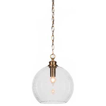 Kimbro 1-Light Chain Hung Pendant, New Age Brass/Clear Bubble