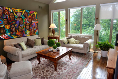 Elegant living room photo in Ottawa with gray walls