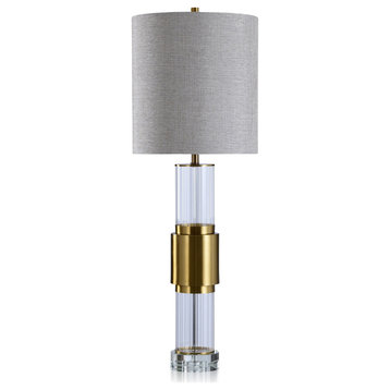 Whitlam Table Lamp Brass Finish On Metal And Crystal Body Hardback Shade