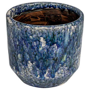 Large Decorative Terra-cotta Planter With Crackle Glaze, Blue