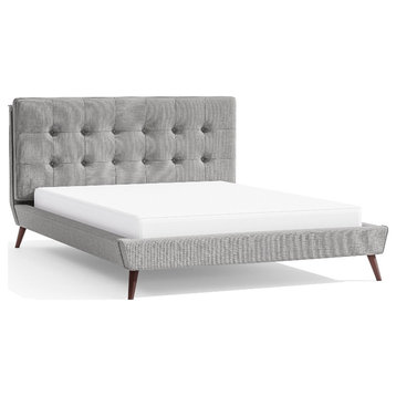Furniture of America Macki Mid-Century Modern Fabric Tufted Full Bed in Gray