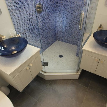 Upper West Side, NYC: Blue Glass Tile Bathroom Remodel