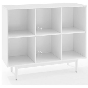 Bowery Hill Mid-Century Six Cubby Wooden Bookcase in White Finish