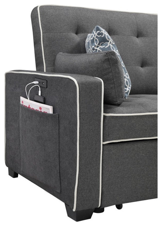 Austin Gray Fabric Sleeper Sofa with 2 USB Charging Ports and 4 Accent Pillows
