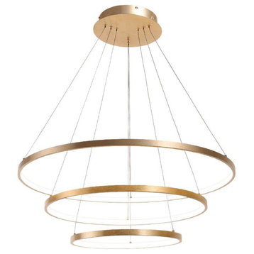 Brushed Gold 3-Rings LED Circular Ceiling Pendant Light, Warm White/3500k