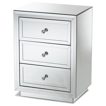 Modern Glamour Style Mirrored Three Drawer Nightstand BedSide Table