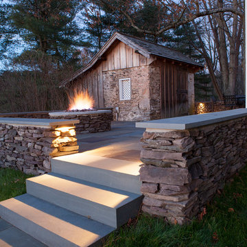 Bluestone Patio, Walls, Steps, Gas Fire Pit, Landscape Lighting