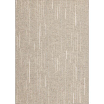Paris Collection Beige Lines Flatweave Wool Blend Area Rug, 5'3"x7'7"