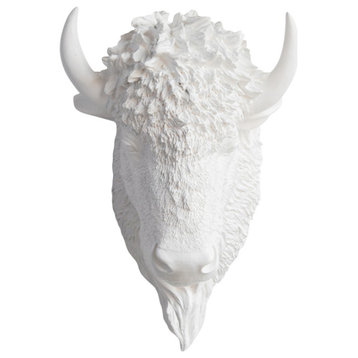 Faux Taxidermy Bison Head Wall Mount, White