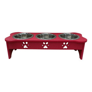 Poly Lumber Triple Dog Feeder Stand With 3 Two Quart Bowls