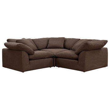 Sunset Trading Puff 3-Piece L-Shape Fabric Slipcover Sectional in Brown