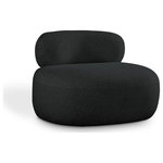Meridian Furniture - Venti Black Boucle Fabric Upholstered Set, Black, Chair - Discover timeless beauty with this Venti boucle fabric living room chair that's designed to elevate your interior space. This exceptionally crafted art-deco-inspired chair is part of the Venti collection and boasts an alluring curved shape to add elegance and refinement to your room. Upholstered in rich black boucle fabric, the chair has a plush texture that's oh-so-cozy against the skin. The art deco styling makes it a real statement piece, whether you place it in your living room, home office, or your favorite reading nook.