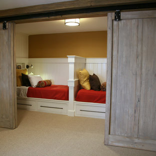 Inspiration for a mid-sized eclectic guest carpeted bedroom remodel in Milwaukee with yellow walls and no fireplace