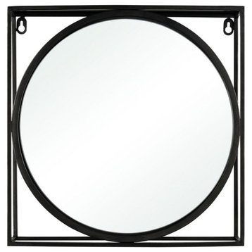 Modern Square Wall Mirror in Black Finish Three-Dimensional Circular Design