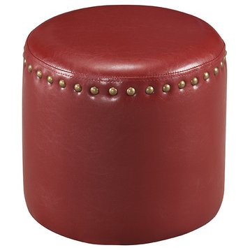 Andrea Upholstered Ottoman With Nailhead Trim, Red