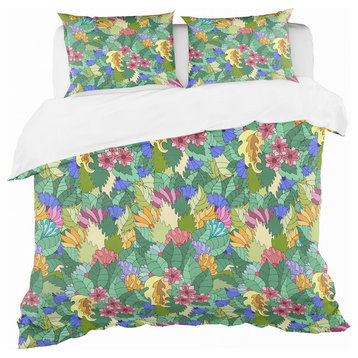 With Flowers and Leaves Modern Duvet Cover, Twin