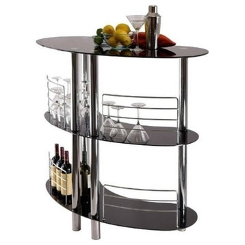 Pemberly Row Curved Shape Transitional Metal/Glass Home Bar in Black