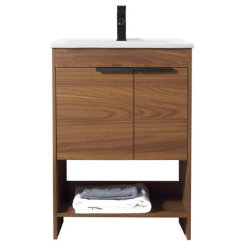 Phoenix Bath Vanity With Ceramic Sink Full assembly Required, Walnut, 24"
