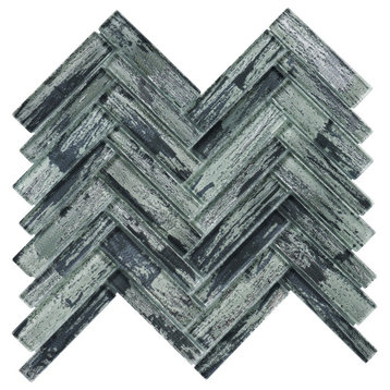 Modket Gray Brushed Metallic Glass Herringbone Mosaic Tile Backsplash TDH416MG